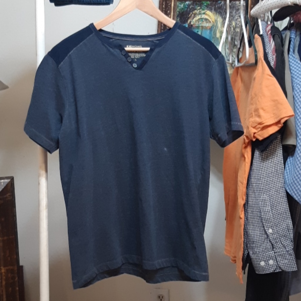 MICHAEL BRANDON Mens Shortsleeve Shirt b36 Blue Gray Cotton Blend Sz L